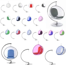 Bubble Chair & Stainless Stand In Clear, Blue, Pink Acrylic W/ 6 Cushion Colors