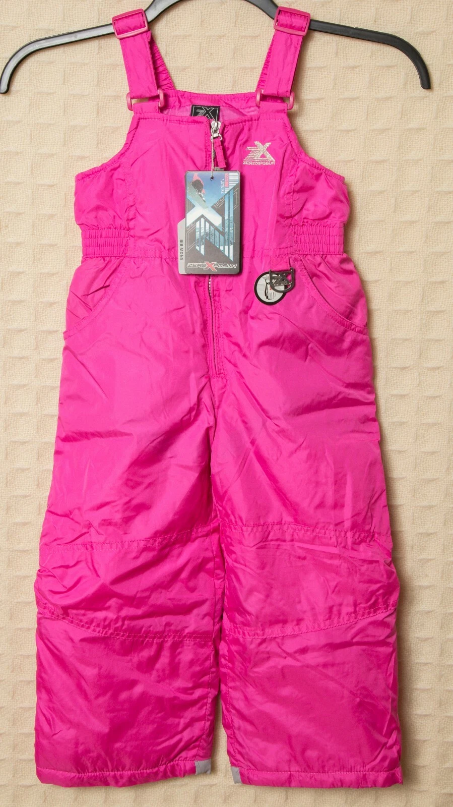 Girls SNOW BIB PANTS Pink ZEROXPOSUR Ski Board Snowpants BONUS Beanie Hat 4 Smal