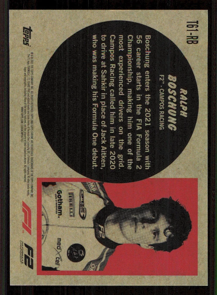 2021 Topps Chrome Formula 1 '61 Topps Sports Cars #T61RB Ralph Boschung - Image 2 of 2