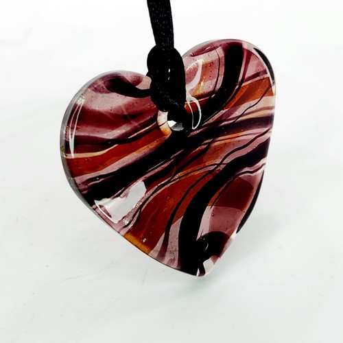 Collana Vintage Arte Veneziana Vetro Soffiato Ciondolo Cuore Girocollo Borgogna su Corda - Foto 2 di 6