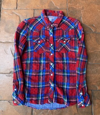 True Religion Western Pearl Snap Plaid Button Down Flannel Shirt