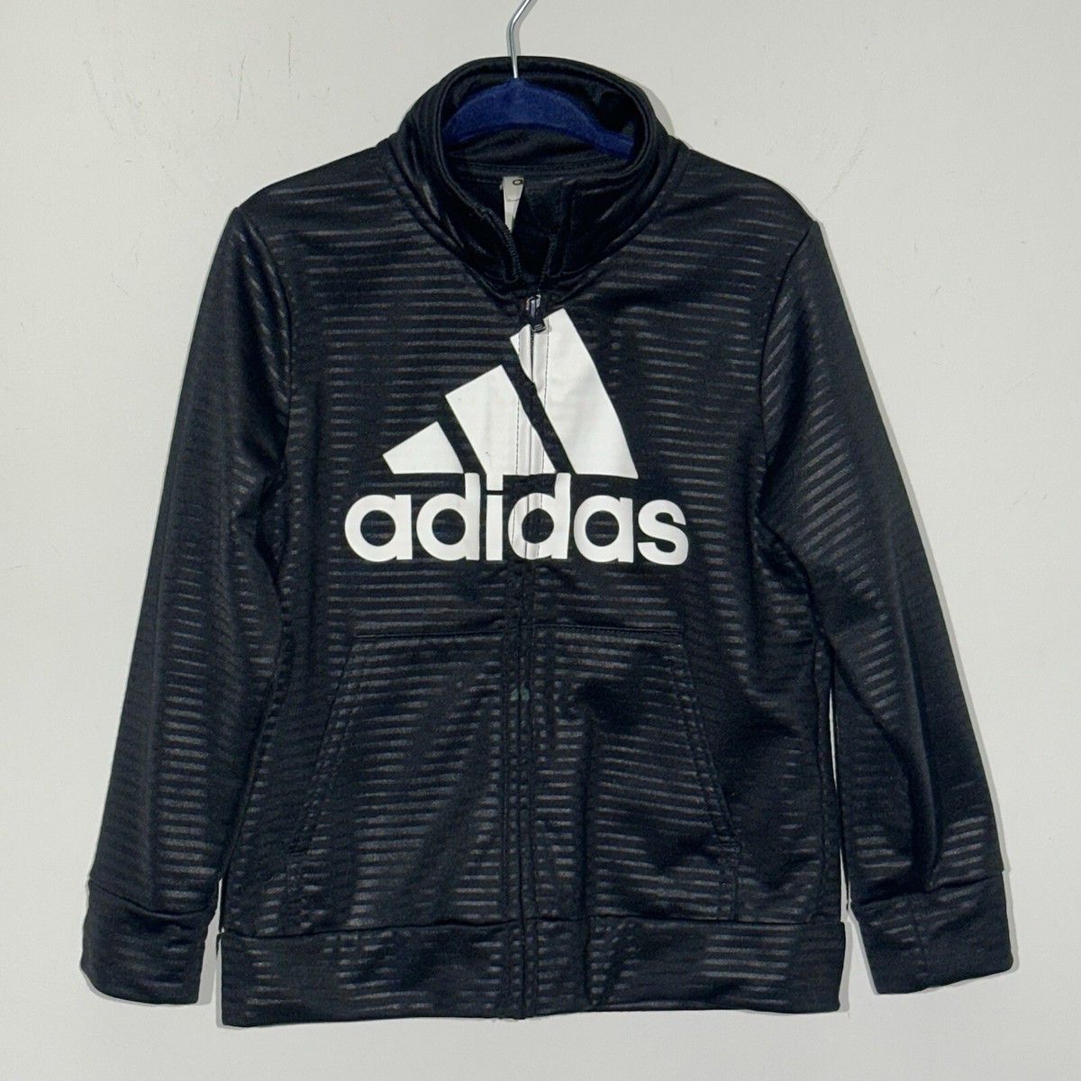 ADIDAS Toddler Boys Zip Up Sweatshirt Jacket Black White Striped