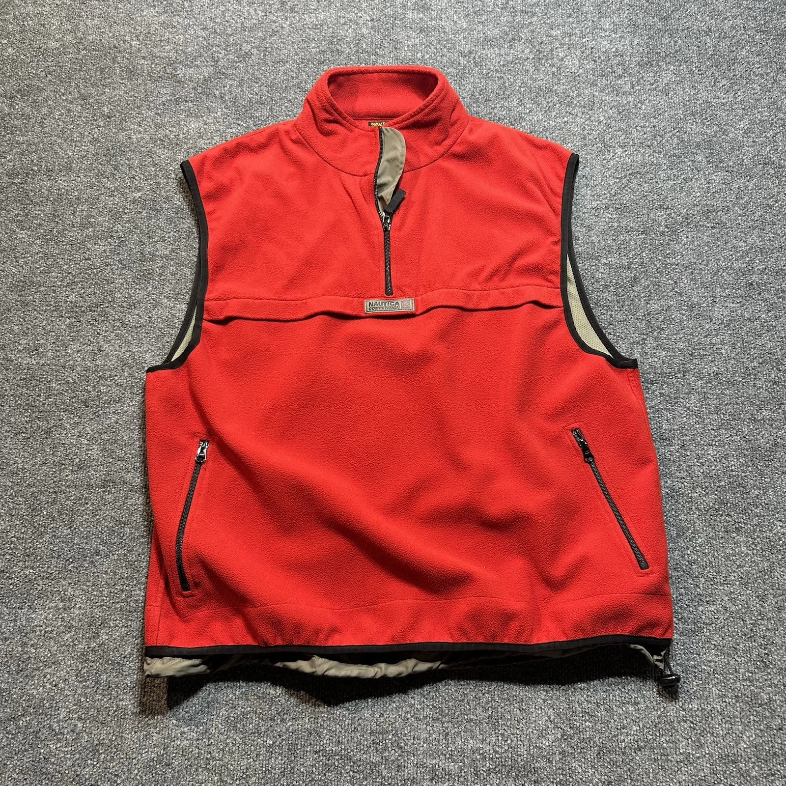 Vintage Nautica Vest Men Size L Red Fleece 1/4 Zip Competetion Hiking Outdoors
