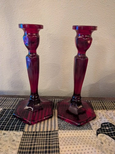 VINTAGE Fenton Art Glass Ruby Red Candle Holders CADMIUM GLOW UNDER UV!!