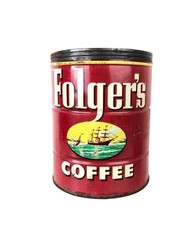 Vintage Folgers Coffee Can 1952 Ships on Ocean Nice!