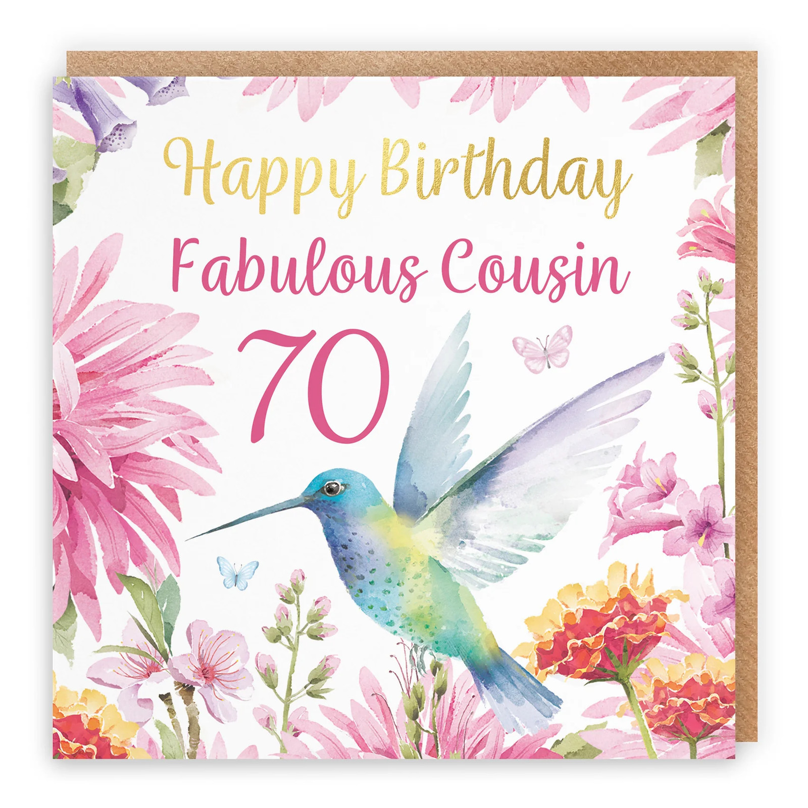70th Cousin Birthday Card Hummingbird Gold Foil Milo's Gallery