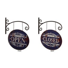 9932870 Retro Insegna Metallica Vintage Doppio Auslieger "Open/Close" 45x48cm