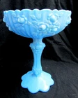 Mid Century Vintage Blue Marble Slag Glass Fenton Cabbage Rose Candy Dish
