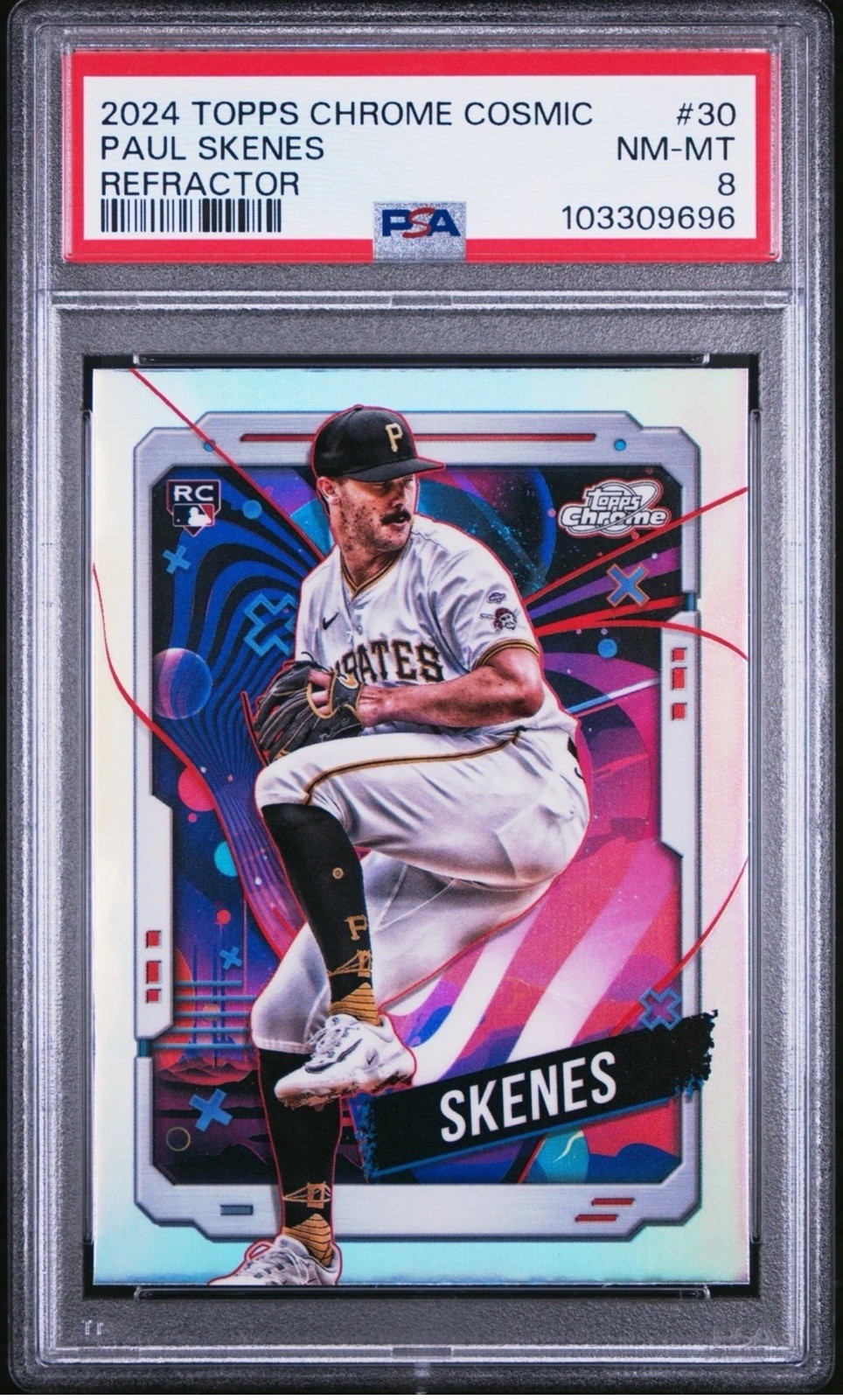 2024 TOPPS CHROME COSMIC REFRACTOR #30 PAUL SKENES ROOKIE RC PSA 8