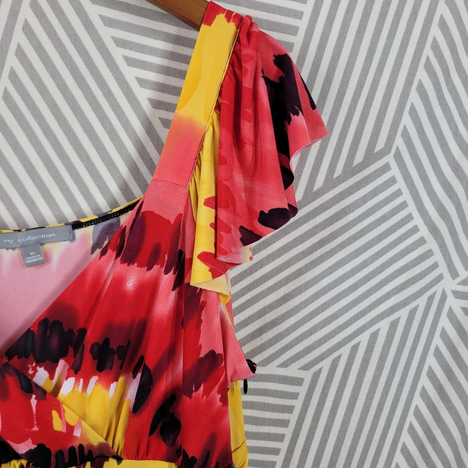 Y2K NY Collection Stretch Dress Size XL Sheath slinky Casual Vintage Red Yellow - Image 4 of 4