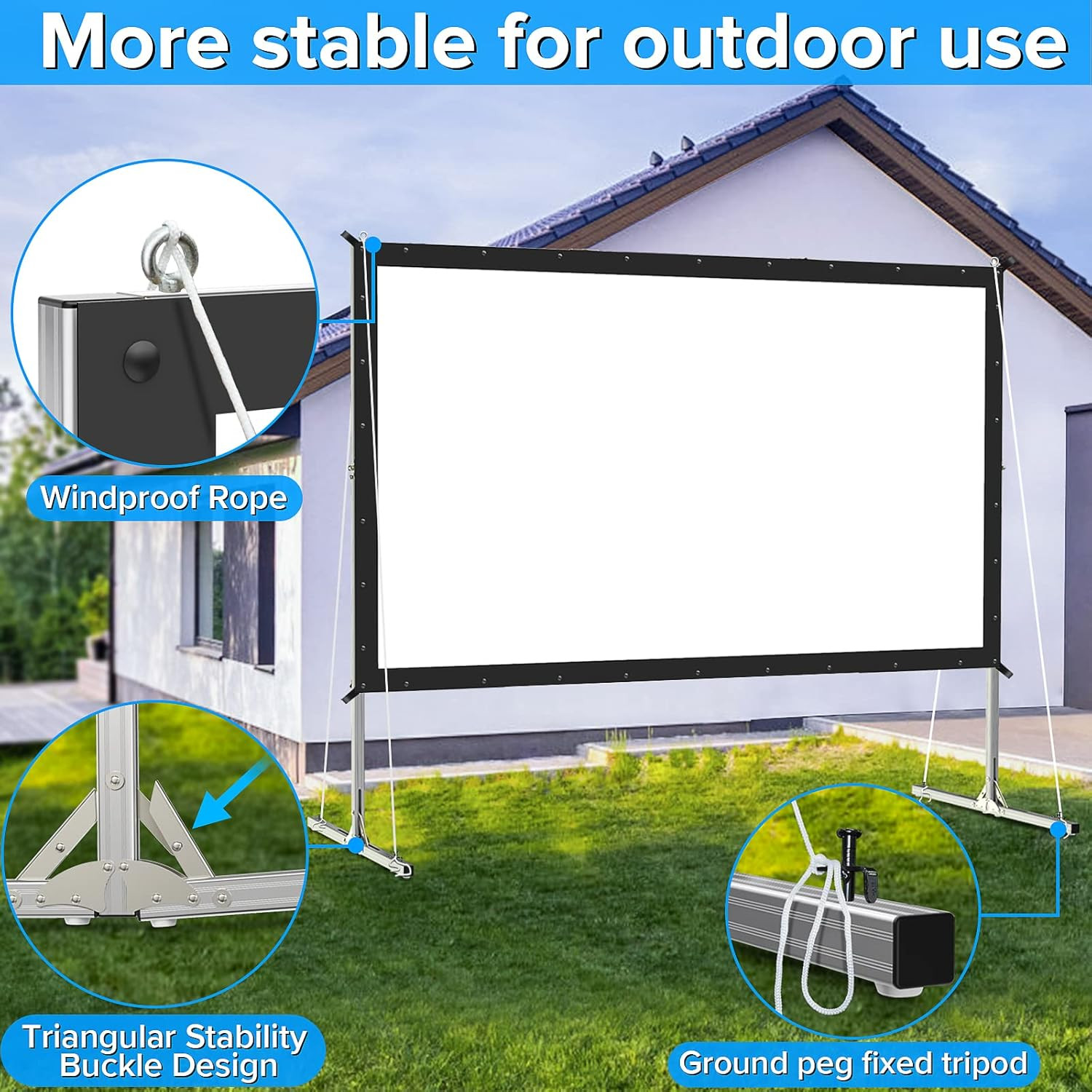 Projector Screen Indoor, 100 Inch Outdoor Movie Screen-Upgraded 3 Layers PVC 16: