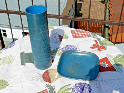 Ingrid Atterberg Uppsala Ekeby  Vase ''Bris ''   4330/671   H-27 and dish 4330/665