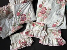Rare LAURA ASHLEY Vintage QUEEN 2 FLAT 1 FITTED SHEET 3 PILLOWCASES SET Flowers