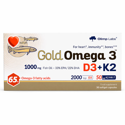 GOLD OMEGA 3 D3+K2   30 Kapseln   Herz, Knochen & Immunsystem Unterstützung
