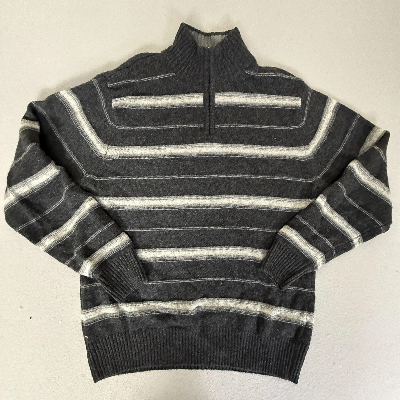 Daniele Blasi Sweater Mens M Gray Striped 1/4 Zip Wool Blend Made in Italy