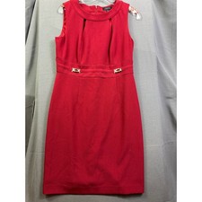 Tahari Arthur S Levine Red Sleeveless Cutout Neck Sheath Dress Gold Hardware 8