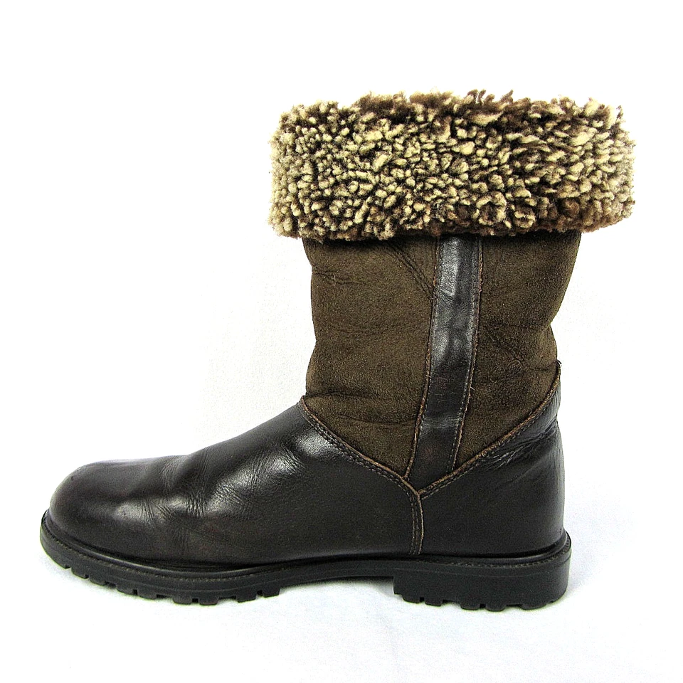Lands' End Womens Snow Winter Boots Dark Brown Leather Faux Fur Size 9.5 VGC - Image 4 of 4