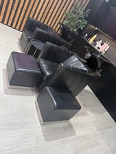 Black Shampoo Backwash Unit Upholstered Faux Leather Salon Chair Set