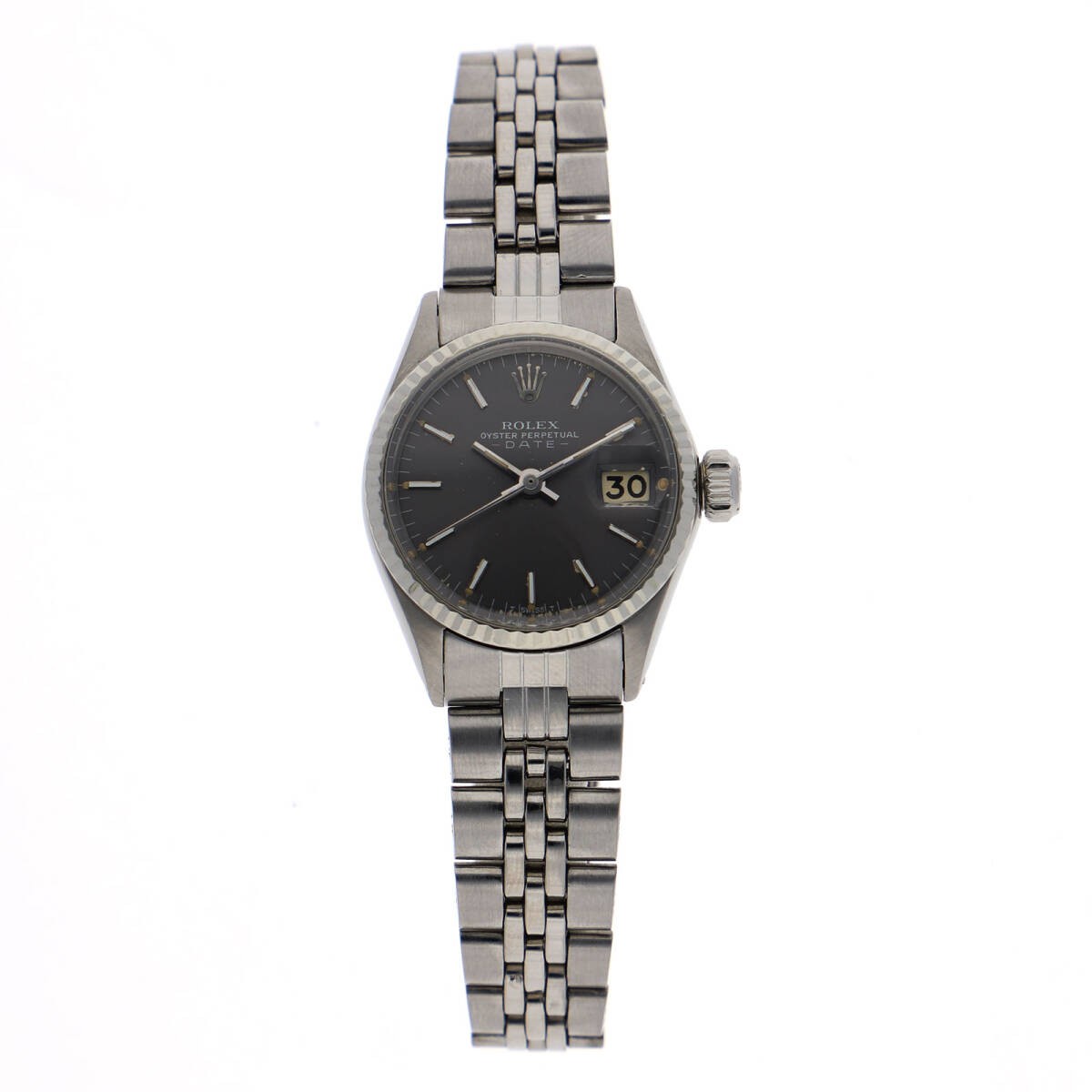 ROLEX Watch Oyster Perpetual Date 6517 Gray Dial White Gold Stainless Steel