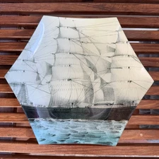 John Derian Company Schooner Sailing Ship Octagonal Decoupage Trinket Plate Tray