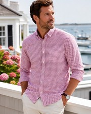 Peter Millar Dress Shirt Men's XL Pink Gingham Check Button Down LS Casual