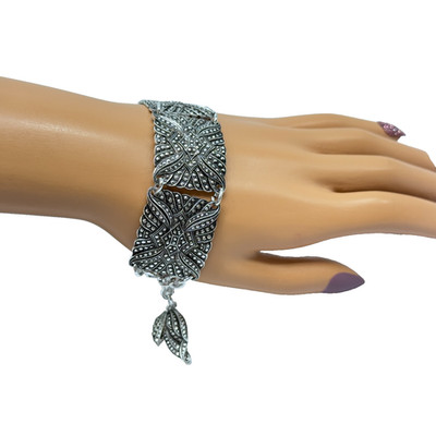 Faux Marcasite Bracelet Eloxal Aluminum Panel Bracelet Art Deco Estate Adj 7-8in