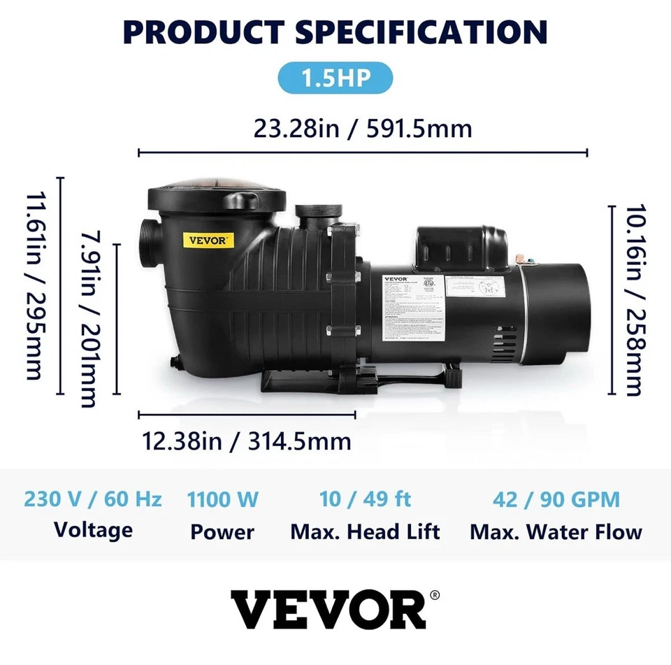 VEVOR Swimming Pool Pump Double Speed for Above Ground Pool w/ Strainer Basket - Image 2 of 4