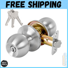Keyed Entry Door Knob with Lock and Key, Exterior and Interior Door Knob for Bed