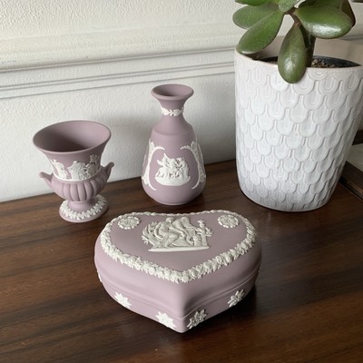 Vintage Wedgwood rosa Jasperware Äskulap behandelt eine Jugend Herz Schmuckschatulle