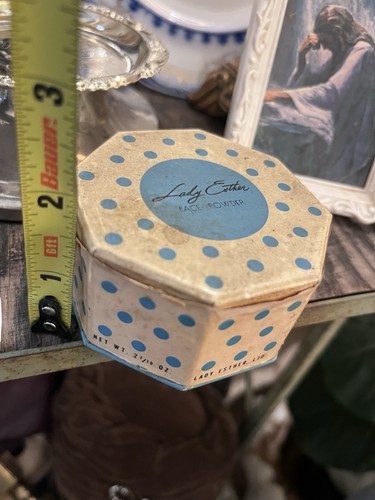 Vintage Lady Esther Face Powder Blue & White Polka Dot Cardboard Box ONLY SWEET
