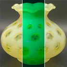 Fenton Uranium Glass Topaz Opalescent Coin Dot Rose Bowl Vase c1950s 6"t x 7"d