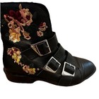 Zara X Barbie Size 8.5 Embroidered floral Blk Buckles Leather Ankle Boots — photo 1