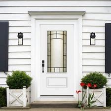 White Fiberglass Front Door 36x80in, Smooth Primed Exterior Door with Brickmould