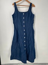 Talbots Dress Womens 12 Petite Blue Denim Seam Detail Fit Flare Sleeveless