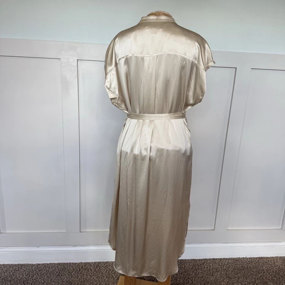 Banana Republic Dress Women Med Gold Serenade 100% Silk Shirtdress Midi Belted - Image 3 of 4