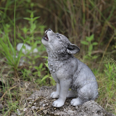 #ad Howling Wolf Pup Garden Statue Garden Decor Animal Figure Yard Display Decor $63.63