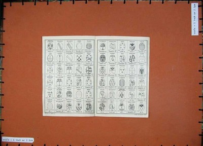 Original alter Vintage Druck 1934 Abzeichen Embleme Correr Medici Albani Cervini