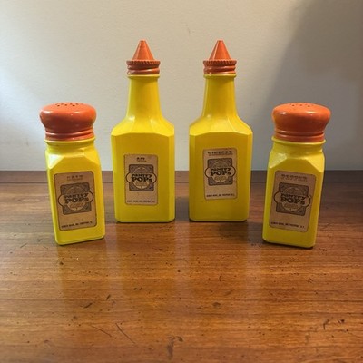 Vintage Pantry Pops Oil Vinegar Salt&Pepper Shaker set Gemco USA Yellow & Orange