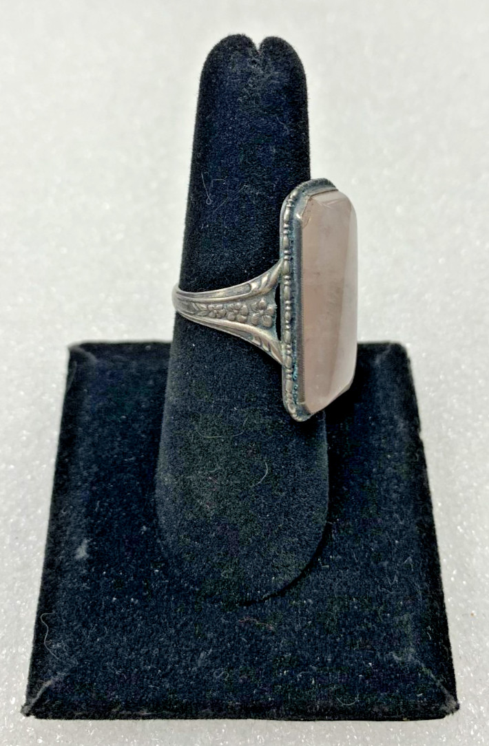 Rectangle rose quartz sterling silver ring size 6… - image 3