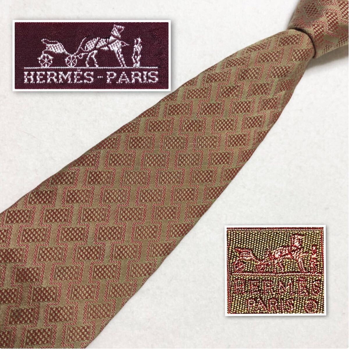 HERMES Tie Rectangular Geometric Pattern Allover … - image 1