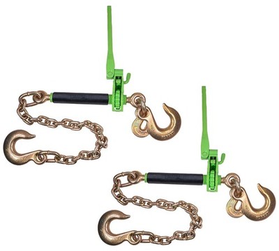 2PK HiViz Green Folding Handle Ratchet Pro-Binder w/ 3/8''-5/16''Grab Hook 7100WLL