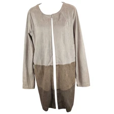 JOH Adella Faux Suede Long Blazer Sz Medium Open Brown Earthy Lightweight Career