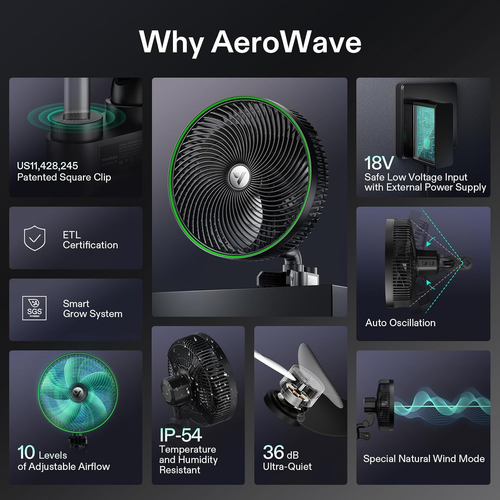 Ventilador E9 Grow 9in Oscilante WiFi Motor EC IP54 Flujo Aire Silencioso - Foto 5 di 12