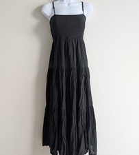 American Eagle Maxi Dress Womens Large Black Tiered Smocked Cottage Boho Coastal