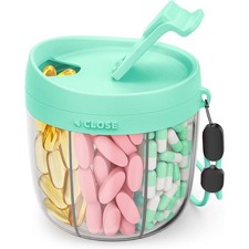 Portable Pill Dispenser, 7 Compartments, Anti-Mix Pill Organizer Light Green 
