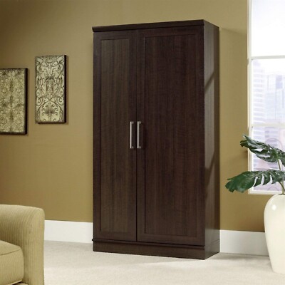 Storage Cabinet Closet Clothe Wardrobe Kitchen Dark Oak  Finish Space Saver Wood