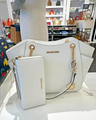 Michael Kors Large Shoulder Tote Leather  Purse Handbag Bag +  Zip Around Wallet