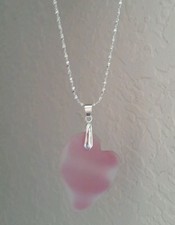 Pink Sea Glass Style Heart Pendant 18" S. P. Chain