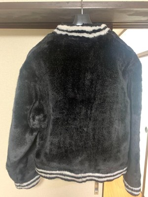 SUPREME FAUX FUR VARSITY JACKET BLACK Real Fur Zip-Up Size M Men