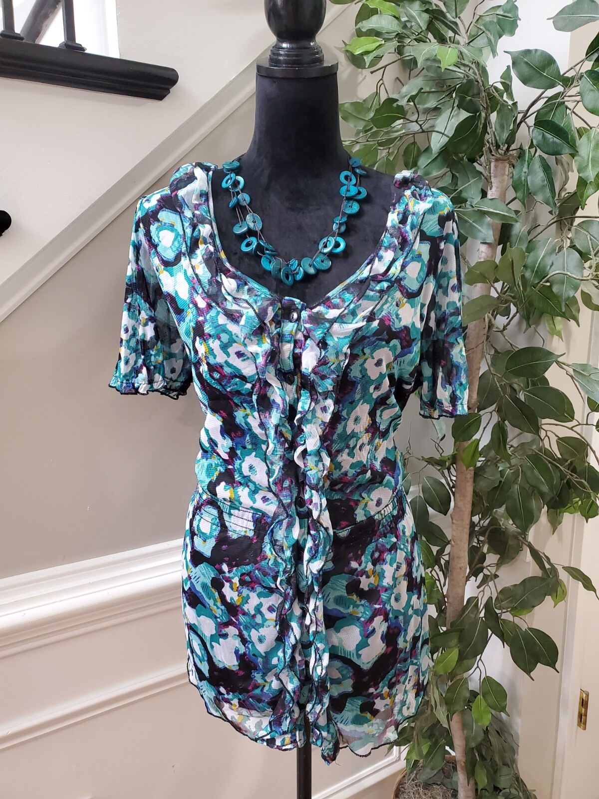 Notations Womens Multicolor 100% Polyester Scoop … - image 1